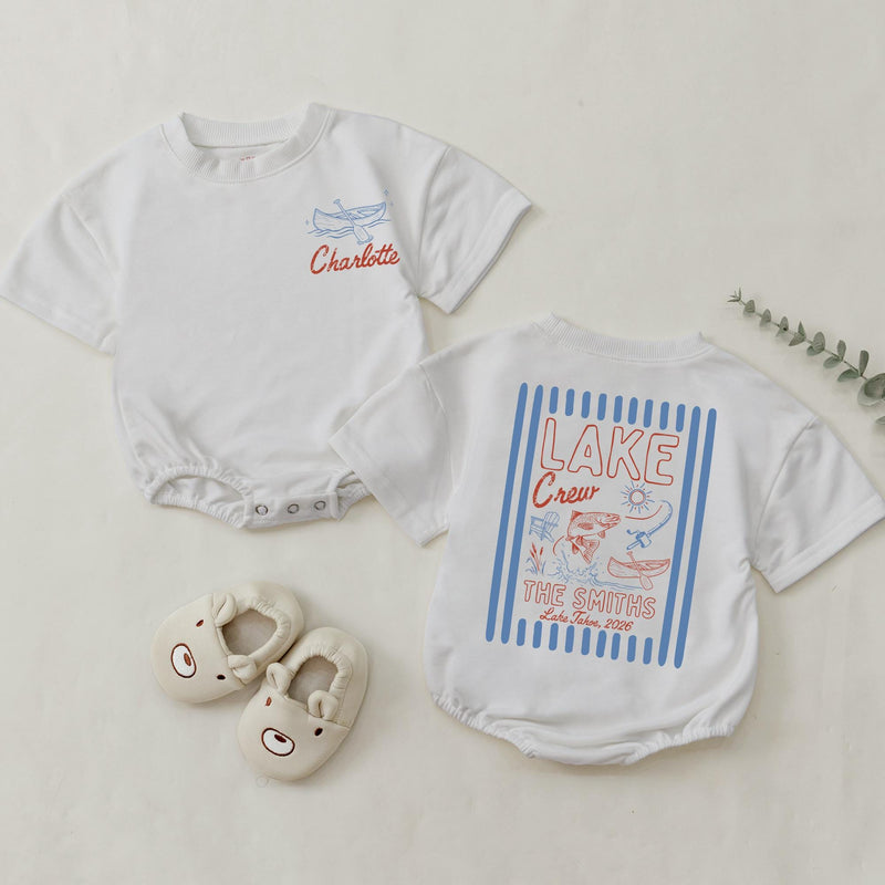 Personalized Lake Crew Matching Family Shirts with Custom Names, Baby Rompers & Kids Tees, Soft Cotton Summer Outfit for Vacations