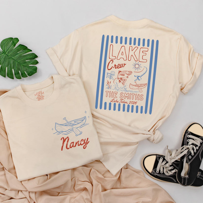 Personalized Lake Crew Matching Family Shirts with Custom Names, Baby Rompers & Kids Tees, Soft Cotton Summer Outfit for Vacations