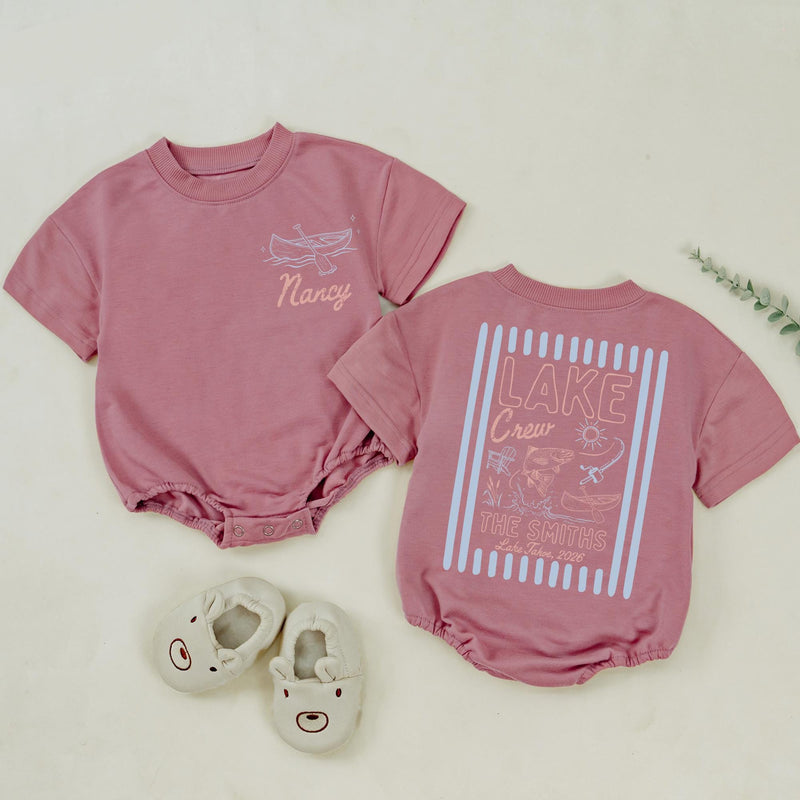 Personalized Lake Crew Matching Family Shirts with Custom Names, Baby Rompers & Kids Tees, Soft Cotton Summer Outfit for Vacations