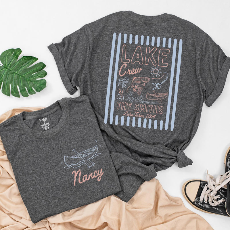 Personalized Lake Crew Matching Family Shirts with Custom Names, Baby Rompers & Kids Tees, Soft Cotton Summer Outfit for Vacations