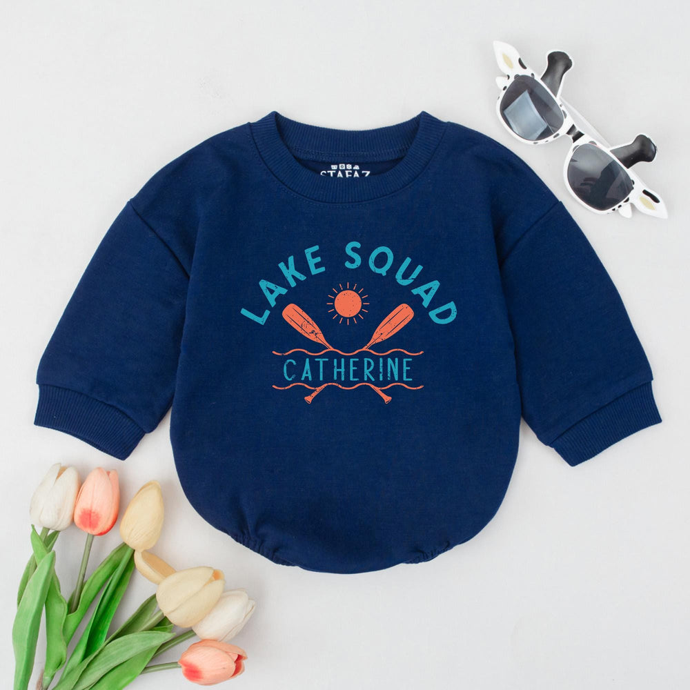 Personalized Lake Squad Baby Romper with Custom Name Summer Outfit Comfortable Cotton Infant Clothes Orange Teal Design Baby Shower Gift