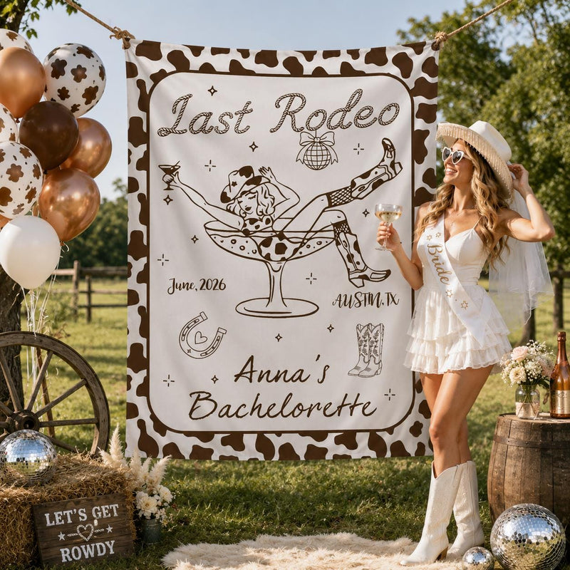Personalized Last Rodeo Bachelorette Banner, Western Cowgirl Party Decor with Custom Name Date Austin TX, Rustic Disco Bridal Shower Sign