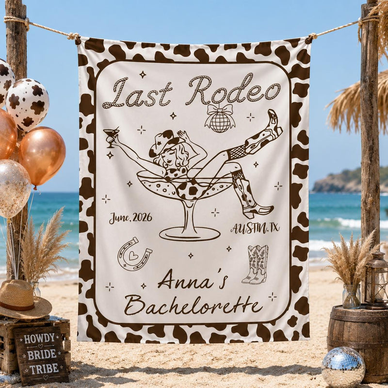 Personalized Last Rodeo Bachelorette Banner, Western Cowgirl Party Decor with Custom Name Date Austin TX, Rustic Disco Bridal Shower Sign