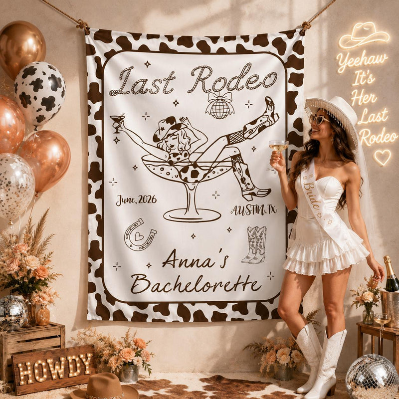 Personalized Last Rodeo Bachelorette Banner, Western Cowgirl Party Decor with Custom Name Date Austin TX, Rustic Disco Bridal Shower Sign