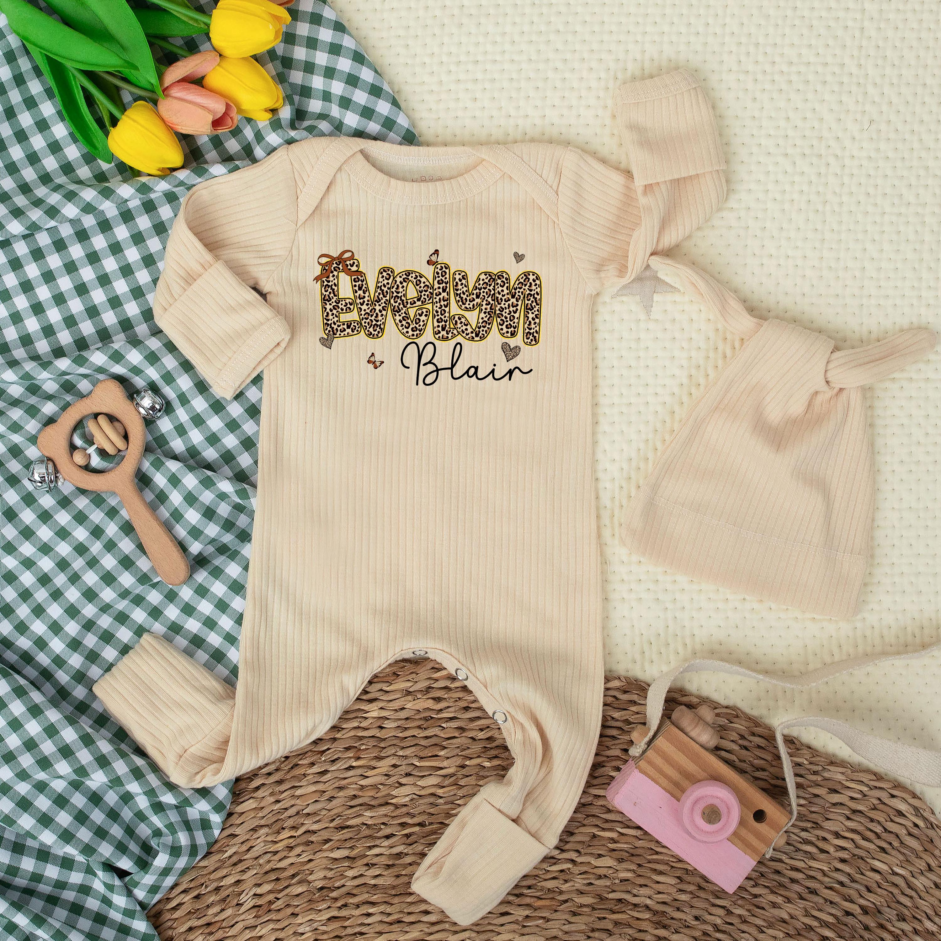 Personalized Leopard Print Baby Girl Bodysuit with Evelyn Blair Design Cute Newborn Outfit Coming Home Gift Soft Cotton Baby Shower Present