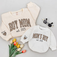 Personalized Leopard Print Boy Mom Sweatshirt Custom Infant Romper Trendy Animal Print Family Gift Mom of Boys Clothes