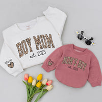 Personalized Leopard Print Boy Mom Sweatshirt Custom Infant Romper Trendy Animal Print Family Gift Mom of Boys Clothes