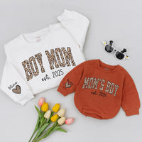 Personalized Leopard Print Boy Mom Sweatshirt Custom Infant Romper Trendy Animal Print Family Gift Mom of Boys Clothes
