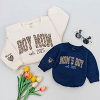 Personalized Leopard Print Boy Mom Sweatshirt Custom Infant Romper Trendy Animal Print Family Gift Mom of Boys Clothes