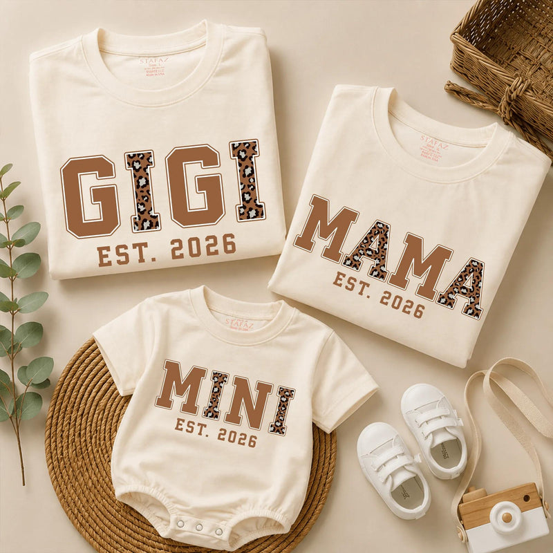 Personalized Leopard Print Gigi Mama Mini Shirt, Gigi Shirt, Gift for Grandma, New Grandma Gift, Grandma and Mimi Matching Outfit