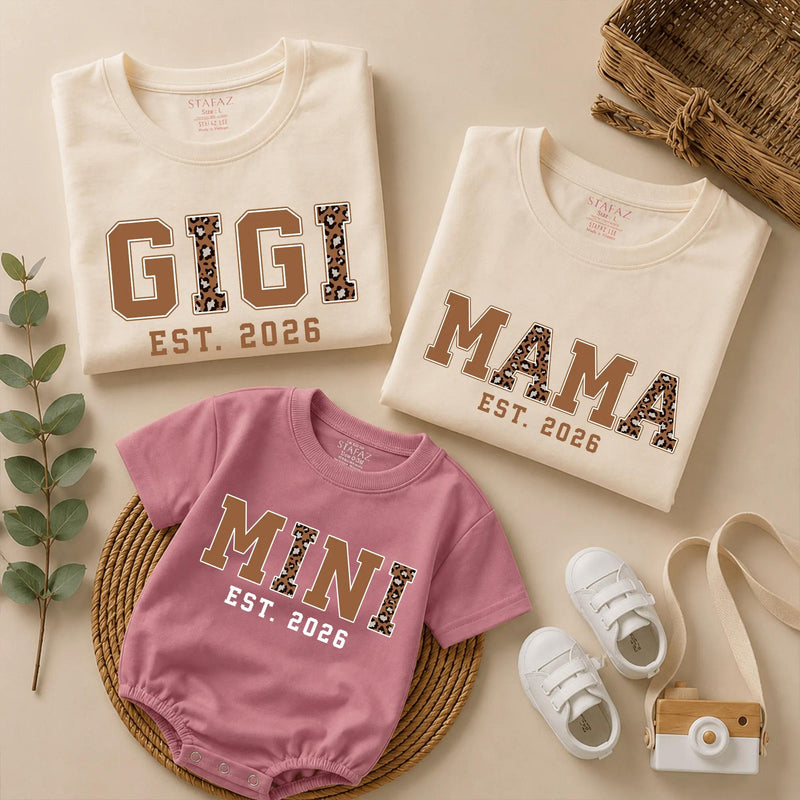 Personalized Leopard Print Gigi Mama Mini Shirt, Gigi Shirt, Gift for Grandma, New Grandma Gift, Grandma and Mimi Matching Outfit