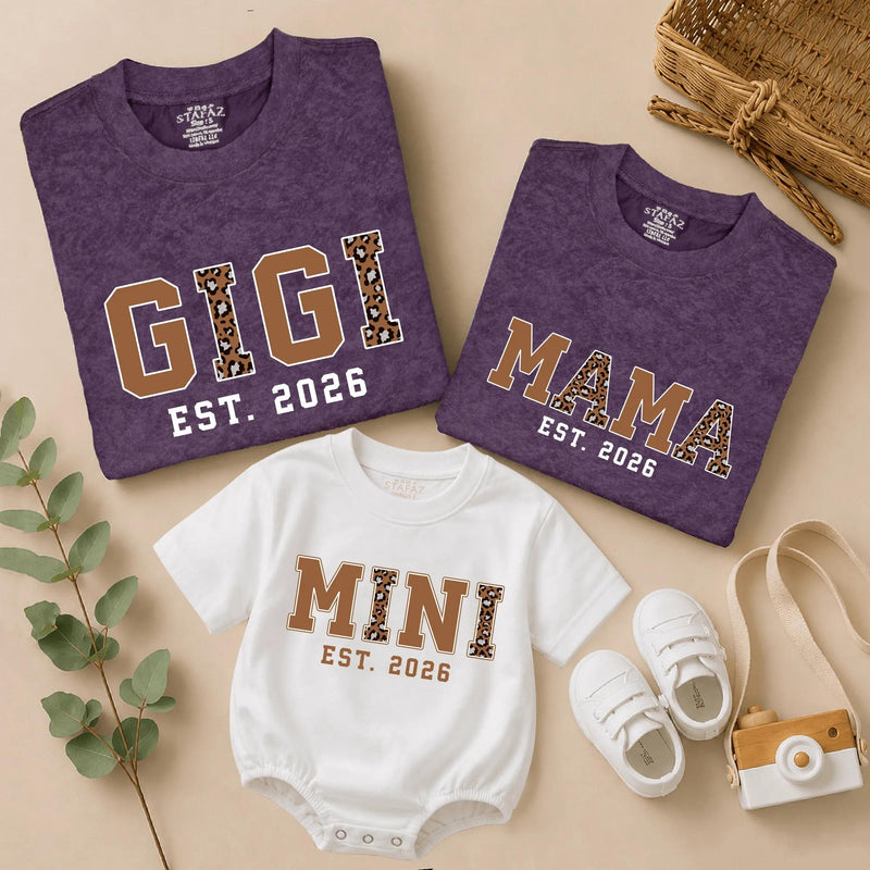 Personalized Leopard Print Gigi Mama Mini Shirt, Gigi Shirt, Gift for Grandma, New Grandma Gift, Grandma and Mimi Matching Outfit