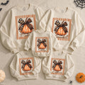 Personalized Leopard Pumpkin Bow Sweatshirt for Matching Family, Custom Fall Outfit for Mom Dad Kids Baby, Cozy Cotton Halloween Apparel