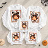 Personalized Leopard Pumpkin Bow Sweatshirt for Matching Family, Custom Fall Outfit for Mom Dad Kids Baby, Cozy Cotton Halloween Apparel