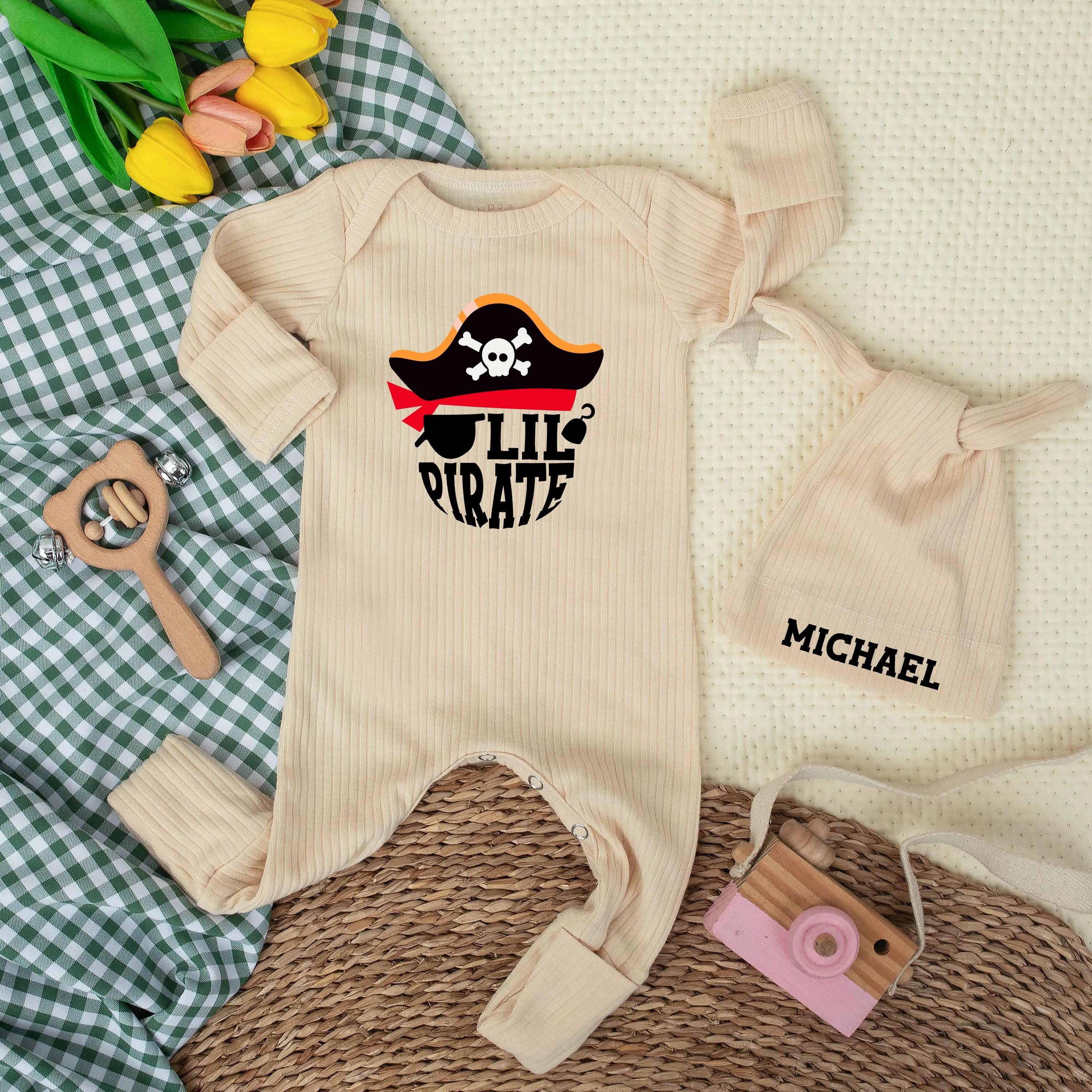 Personalized Lil Pirate Baby Bodysuit with Hat, Custom Newborn Outfit, Soft Cotton Baby Clothes for Coming Home, Baby Shower Gift