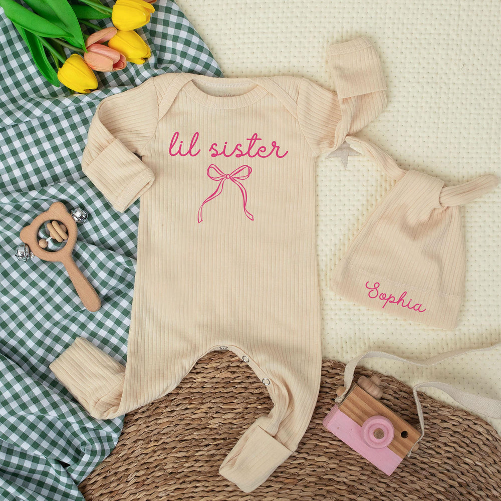 Personalized Lil Sister Baby Bodysuit with Pink Bow Design Soft Cotton Newborn Girl Clothes Sweet Minimalist Baby Shower Gift