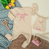 Personalized Lil Sister Baby Bodysuit with Pink Bow Design Soft Cotton Newborn Girl Clothes Sweet Minimalist Baby Shower Gift