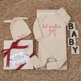 Personalized Lil Sister Baby Bodysuit with Pink Bow Design Soft Cotton Newborn Girl Clothes Sweet Minimalist Baby Shower Gift