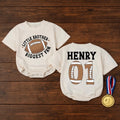 Personalized Little Brother Biggest Fan Football Baby Romper, Custom Name & Number, Soft Cotton Game Day Outfit, Infant & Toddler Apparel