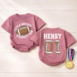 Personalized Little Brother Biggest Fan Football Baby Romper, Custom Name & Number, Soft Cotton Game Day Outfit, Infant & Toddler Apparel