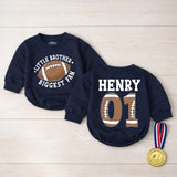 Personalized Little Brother Biggest Fan Football Baby Romper, Custom Name & Number, Soft Cotton Game Day Outfit, Infant & Toddler Apparel