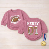 Personalized Little Brother Biggest Fan Football Baby Romper, Custom Name & Number, Soft Cotton Game Day Outfit, Infant & Toddler Apparel