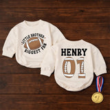 Personalized Little Brother Biggest Fan Football Baby Romper, Custom Name & Number, Soft Cotton Game Day Outfit, Infant & Toddler Apparel