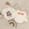 Personalized Little Brother Romper with Wrestling Theme Baby Bodysuit Custom Name Sutton Bold Black Orange Fan Outfit Gift
