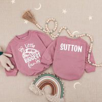 Personalized Little Brother Romper with Wrestling Theme Baby Bodysuit Custom Name Sutton Bold Black Orange Fan Outfit Gift