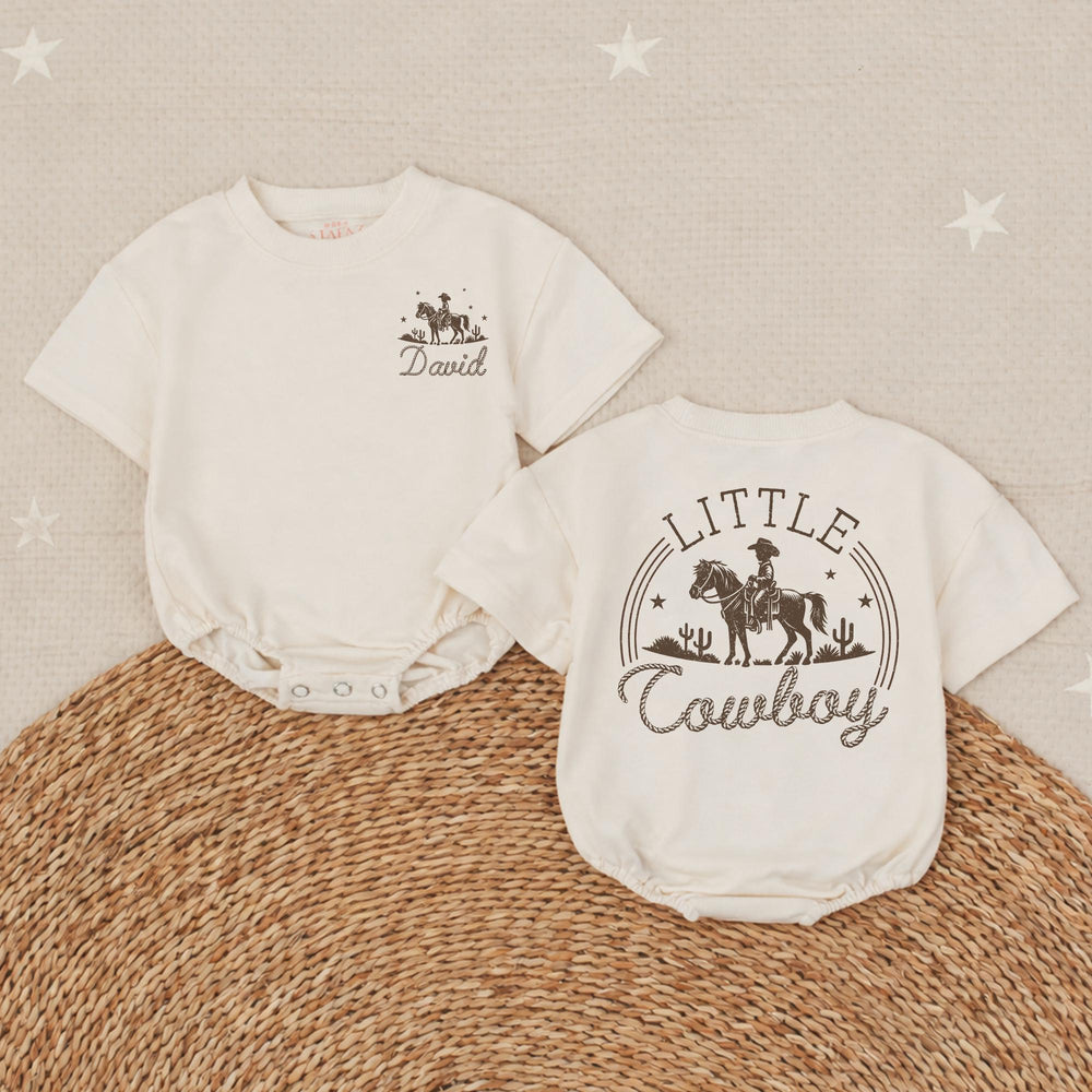 Personalized Little Cowboy Baby Romper with Vintage Western Design, Custom Name Outfit for Baby Boy Birthday, Soft Cotton Infant Clothes