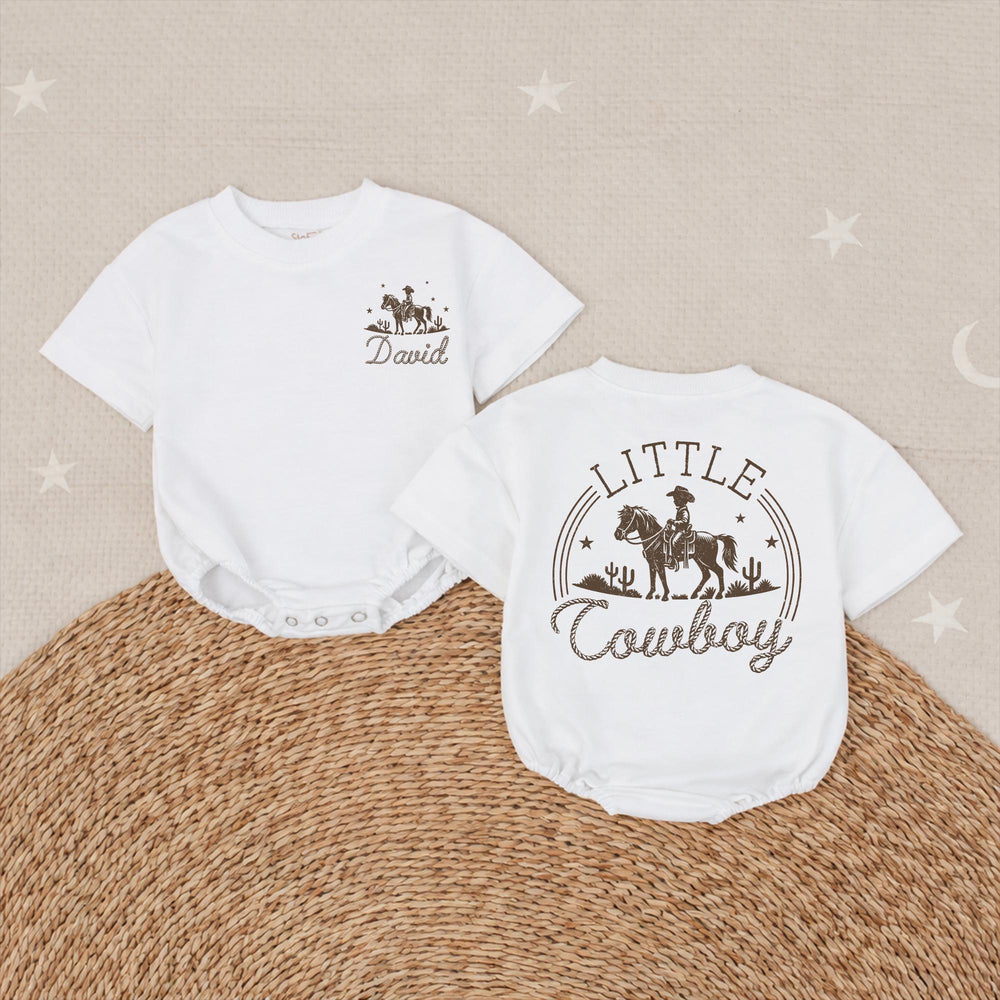 Personalized Little Cowboy Baby Romper with Vintage Western Design, Custom Name Outfit for Baby Boy Birthday, Soft Cotton Infant Clothes