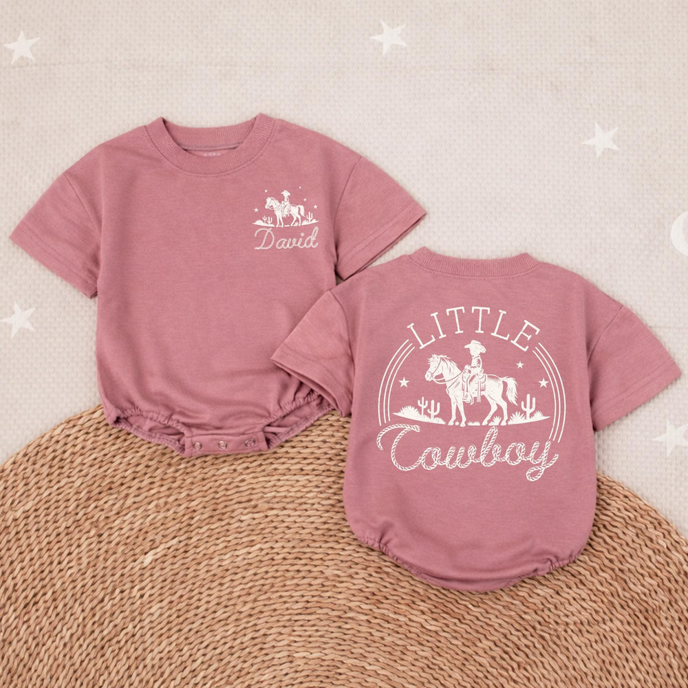 Personalized Little Cowboy Baby Romper with Vintage Western Design, Custom Name Outfit for Baby Boy Birthday, Soft Cotton Infant Clothes