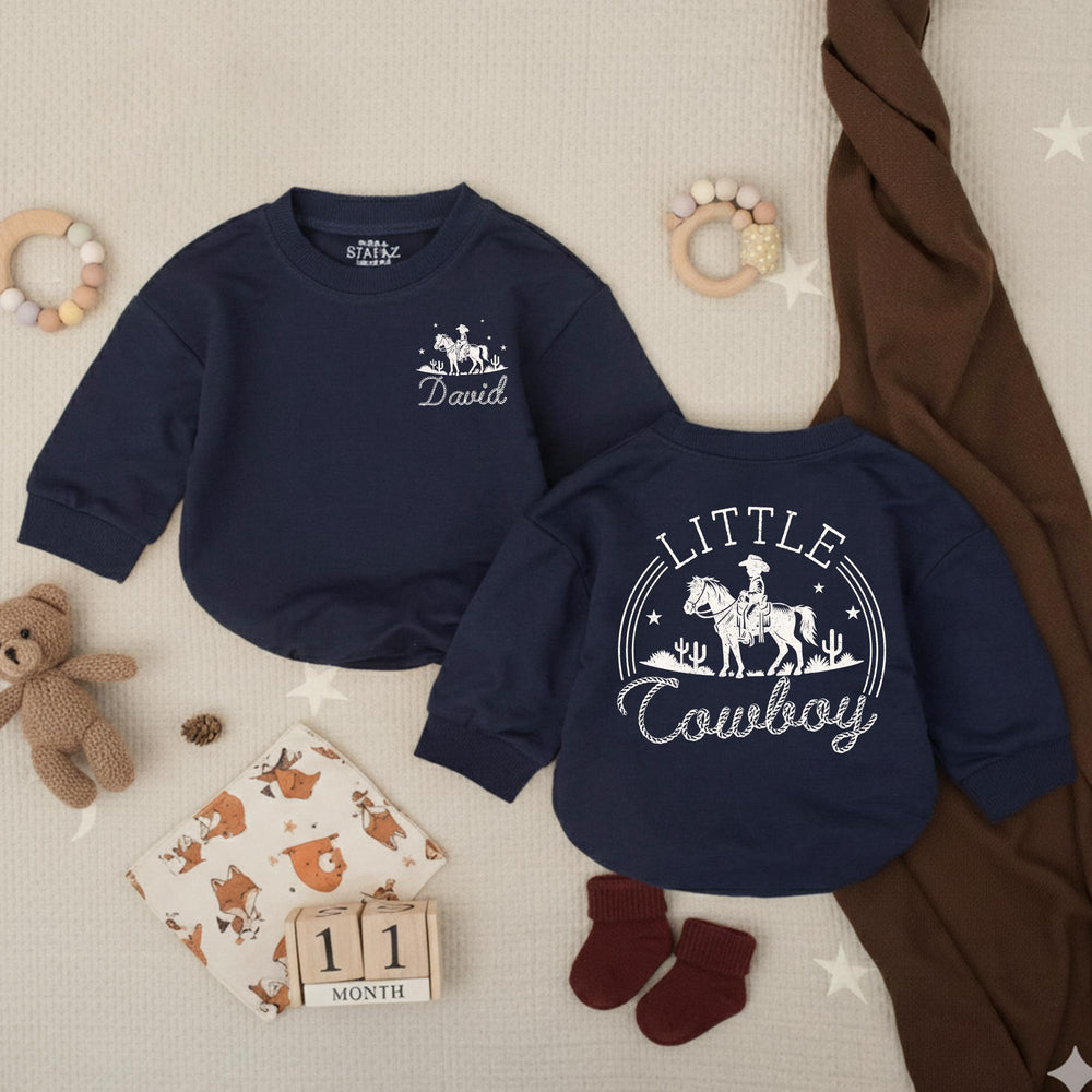 Personalized Little Cowboy Baby Romper with Vintage Western Design, Custom Name Outfit for Baby Boy Birthday, Soft Cotton Infant Clothes