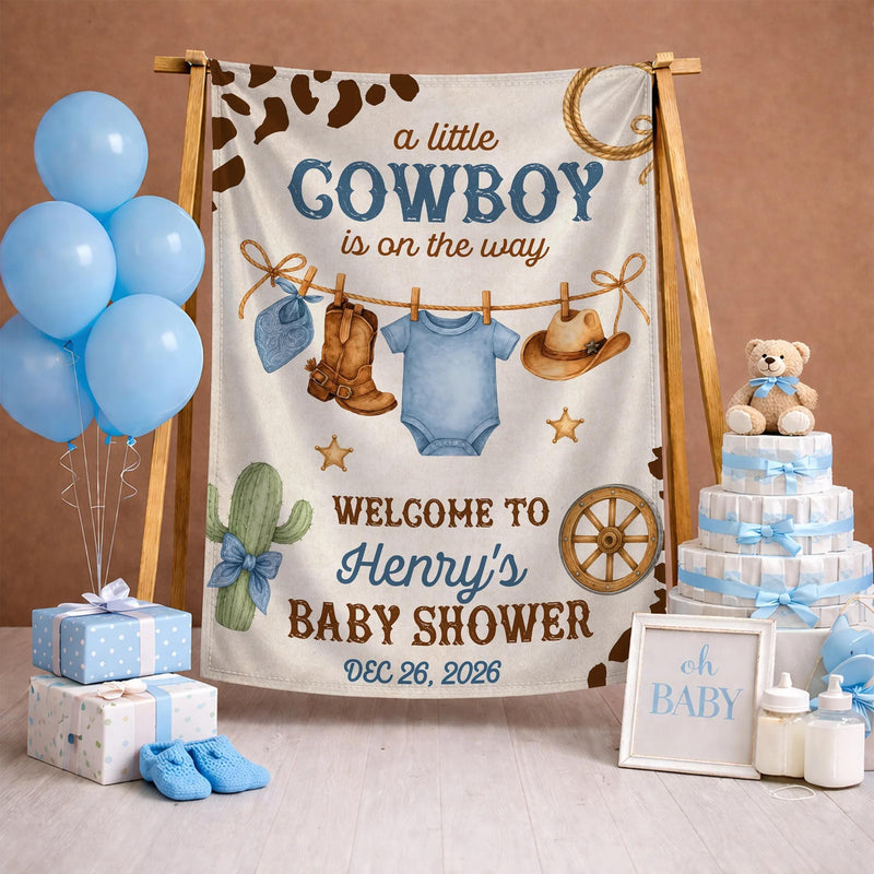 Personalized Little Cowboy Baby Shower Outfit with Onesie and Hat Western Theme Gift for Boys Featuring Watercolor Boots and Hat Design