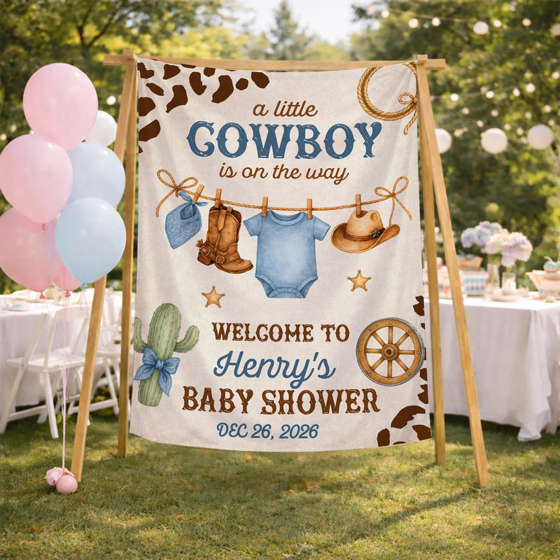 Personalized Little Cowboy Baby Shower Outfit with Onesie and Hat Western Theme Gift for Boys Featuring Watercolor Boots and Hat Design
