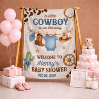 Personalized Little Cowboy Baby Shower Outfit with Onesie and Hat Western Theme Gift for Boys Featuring Watercolor Boots and Hat Design