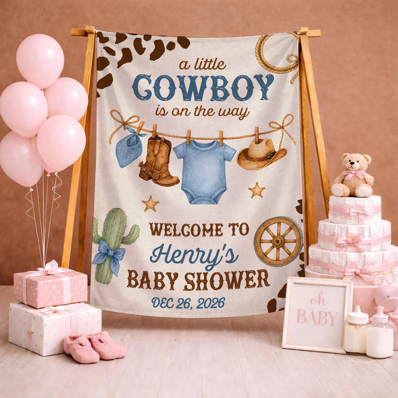 Personalized Little Cowboy Baby Shower Outfit with Onesie and Hat Western Theme Gift for Boys Featuring Watercolor Boots and Hat Design