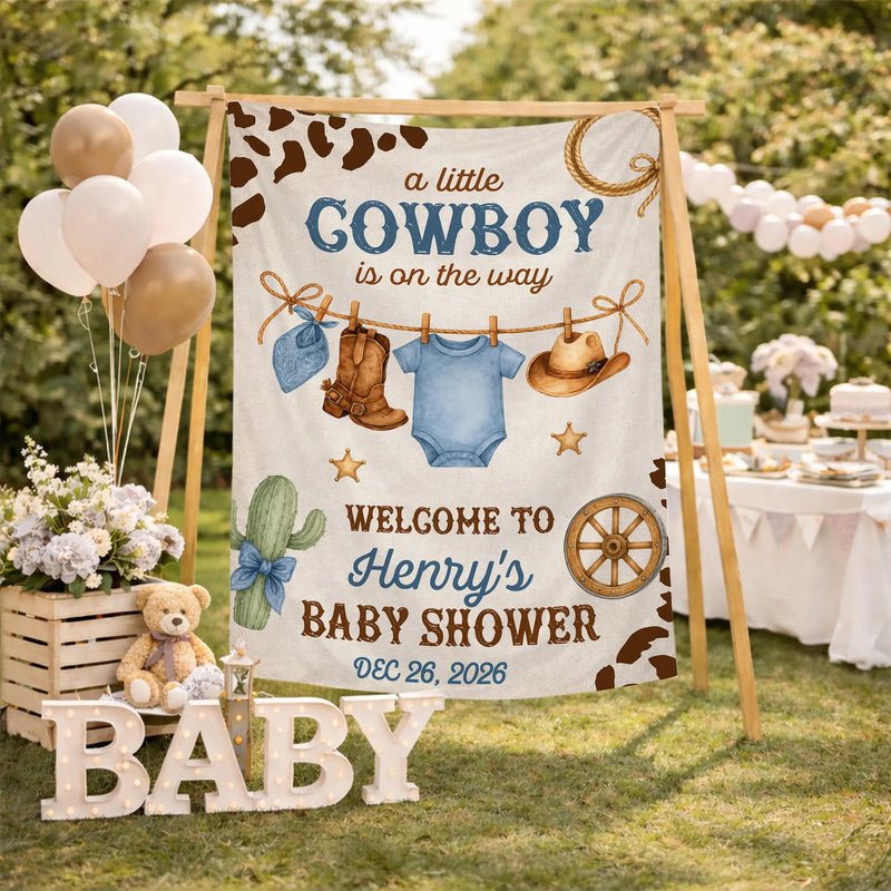 Personalized Little Cowboy Baby Shower Outfit with Onesie and Hat Western Theme Gift for Boys Featuring Watercolor Boots and Hat Design