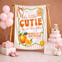 Personalized A Little Cutie Baby Shower Welcome Sign Custom Citrus Orange Design Bodysuit with Name Whimsical Stars and Leaves Gift