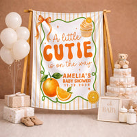 Personalized A Little Cutie Baby Shower Welcome Sign Custom Citrus Orange Design Bodysuit with Name Whimsical Stars and Leaves Gift