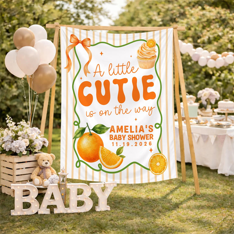 Personalized A Little Cutie Baby Shower Welcome Sign Custom Citrus Orange Design Bodysuit with Name Whimsical Stars and Leaves Gift