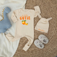 Personalized A Little Cutie Baby Shower Welcome Sign Custom Citrus Orange Design Bodysuit with Name Whimsical Stars and Leaves Gift