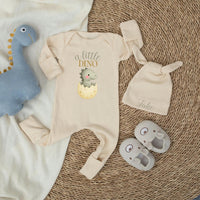 Personalized A Little Dino Baby Shower Welcome Sign with Green Gingham Dinosaur Design, Custom Name Romper and Hat Gift Set