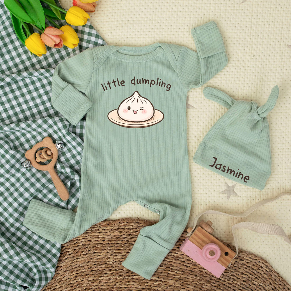Personalized Little Dumpling Baby Bodysuit with Cute Cartoon Design Soft Cotton Romper Asian Food Theme Newborn Coming Home Gift