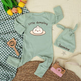 Personalized Little Dumpling Baby Bodysuit with Cute Cartoon Design Soft Cotton Romper Asian Food Theme Newborn Coming Home Gift