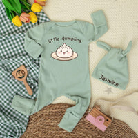 Personalized Little Dumpling Baby Bodysuit with Cute Cartoon Design Soft Cotton Romper Asian Food Theme Newborn Coming Home Gift