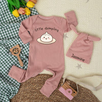 Personalized Little Dumpling Baby Bodysuit with Cute Cartoon Design Soft Cotton Romper Asian Food Theme Newborn Coming Home Gift
