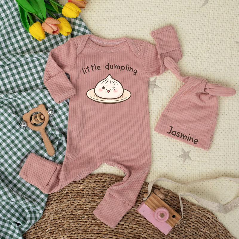 Personalized Little Dumpling Baby Bodysuit with Cute Cartoon Design Soft Cotton Romper Asian Food Theme Newborn Coming Home Gift