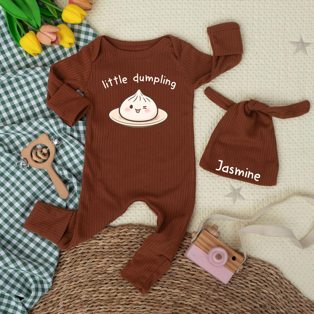 Personalized Little Dumpling Baby Bodysuit with Cute Cartoon Design Soft Cotton Romper Asian Food Theme Newborn Coming Home Gift