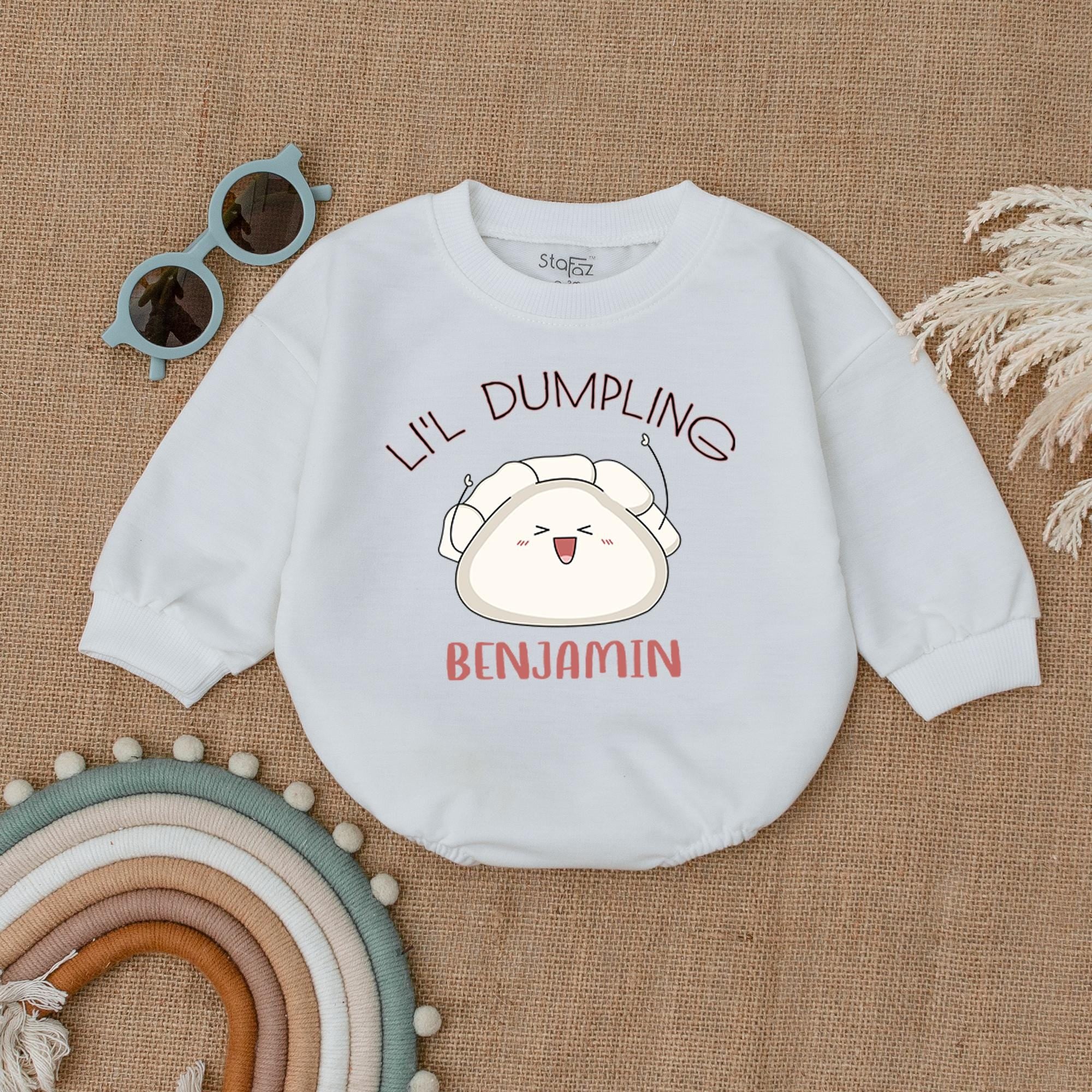 Personalized Little Dumpling Baby Romper Adorable Smiling Bao Face Outfit Soft Cotton Infant Shower Gift Cute Customizable Bodysuit